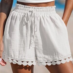 White Women's Lace Trim Shorts